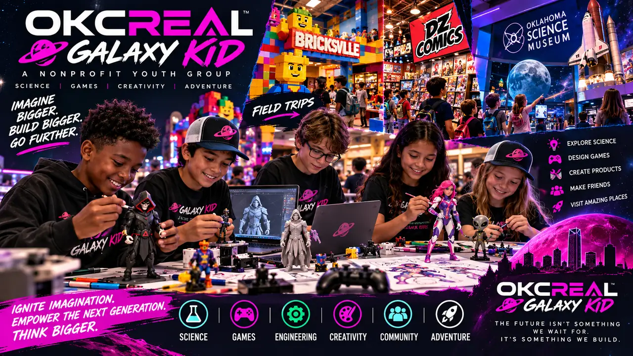 OKCREAL Galaxy Kid: kids designing games and action figures, with field trips to Bricksville, DZ Comics and the Oklahoma Science Museum